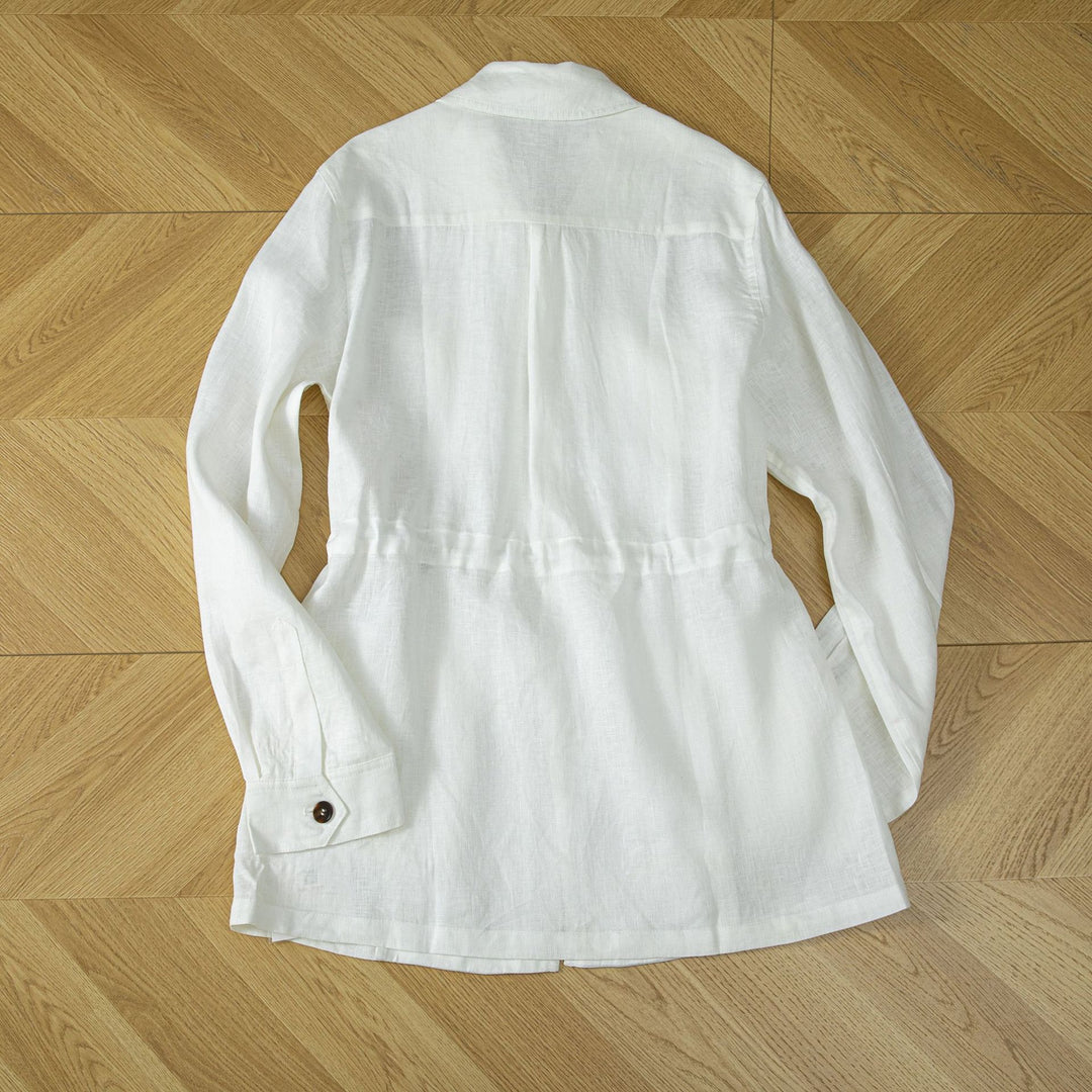 Damen Utility-Jacke aus Leinenmix mit Tunnelzug, Pattentaschen und Hemdkragen Echoarchiv