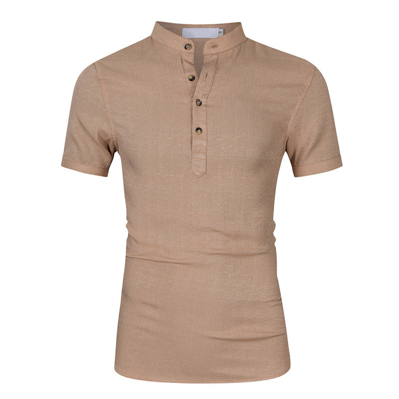 Herren Kurzarm-Henley-Shirt mit moderner Knopfleiste und Stehkragen Echoarchiv