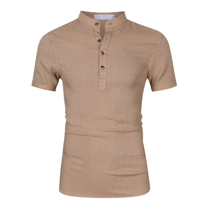 Herren Kurzarm-Henley-Shirt mit moderner Knopfleiste und Stehkragen Echoarchiv
