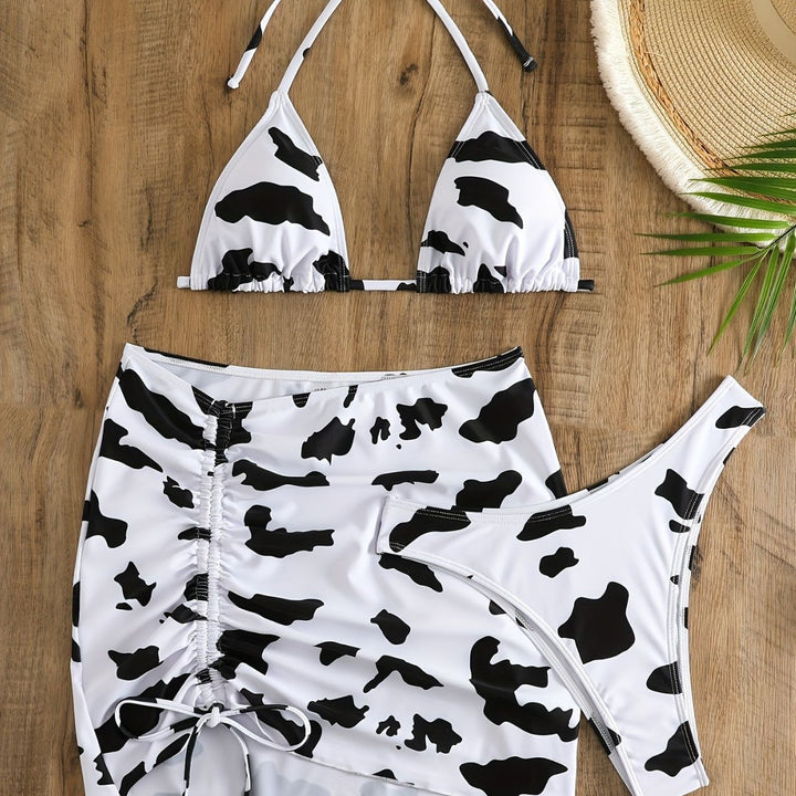 Damen Triangel-Bikini mit verstellbarem Rock und einzigartigem Kuhmuster Echo Archiv