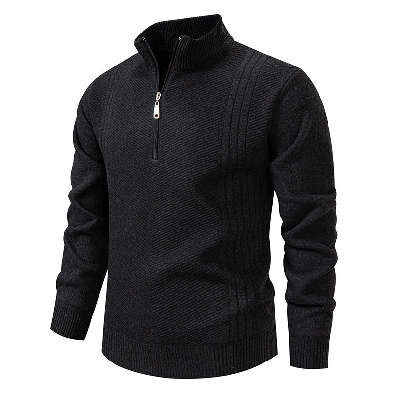Herren nan Troyer-Pullover mit halbem Reißverschluss, Chevron-Struktur und elastischen Rippbündchen Echo Archiv