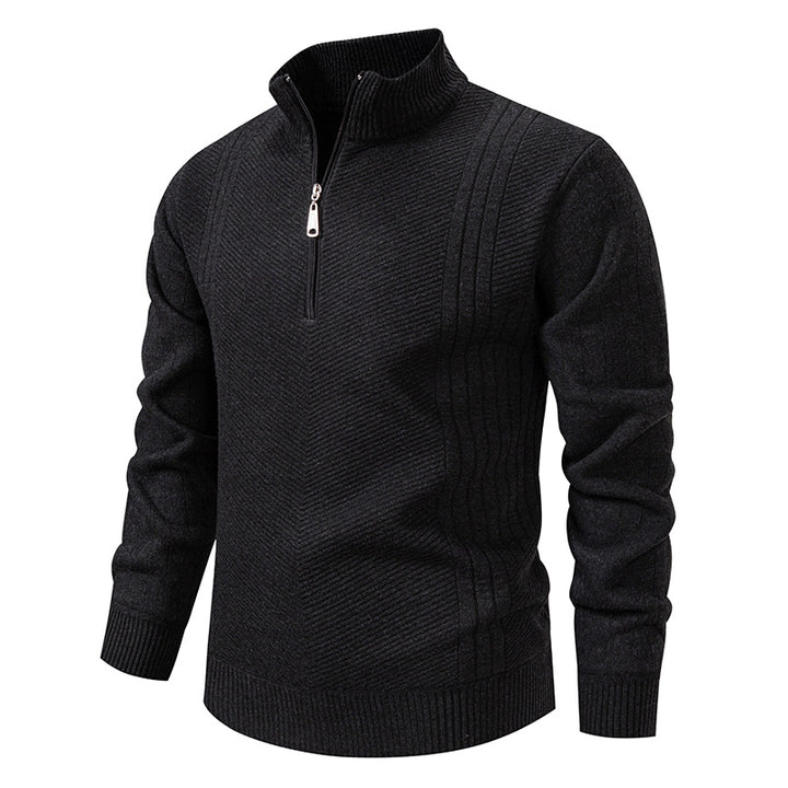 Herren nan Troyer-Pullover mit halbem Reißverschluss, Chevron-Struktur und elastischen Rippbündchen Echo Archiv