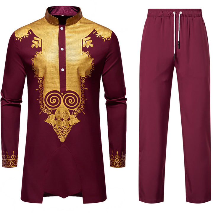 Herren Traditionelles Tunika-Set mit Mandarinkragen und goldverzierten Ornamenten Echo Archiv