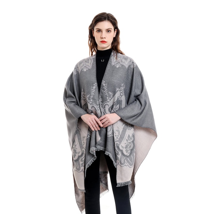 Damen Leichter Jacquard-Überwurf mit kaschmirähnlichem Griff und Fransensaum Echo Archiv