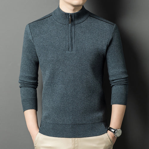Herren eleganter Stehkragenpullover mit halbem Reißverschluss Echoarchiv
