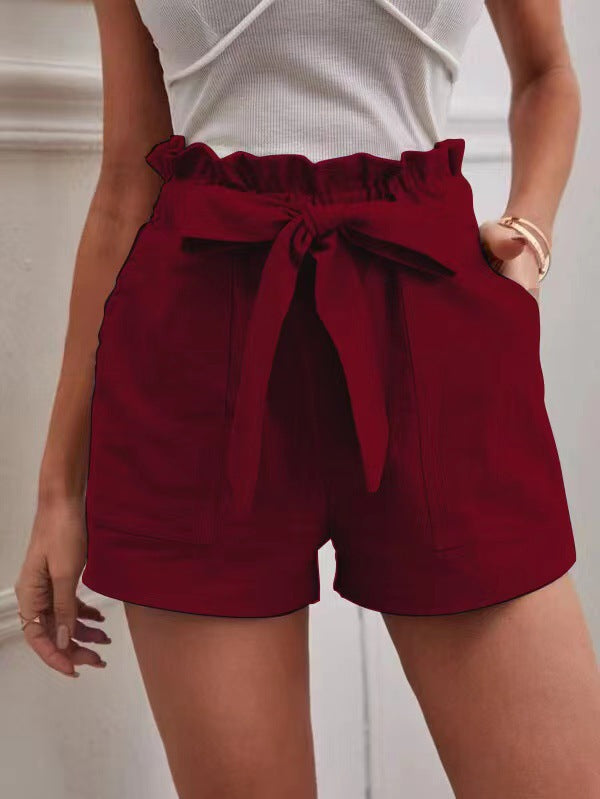 Damen elegante Shorts mit Bindegürtel und breitem Bund Echoarchiv