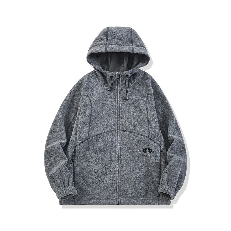 Unisex Oversize Fleece-Kapuzenjacke mit Kontrastnähten und Reißverschlusstaschen Echoarchiv
