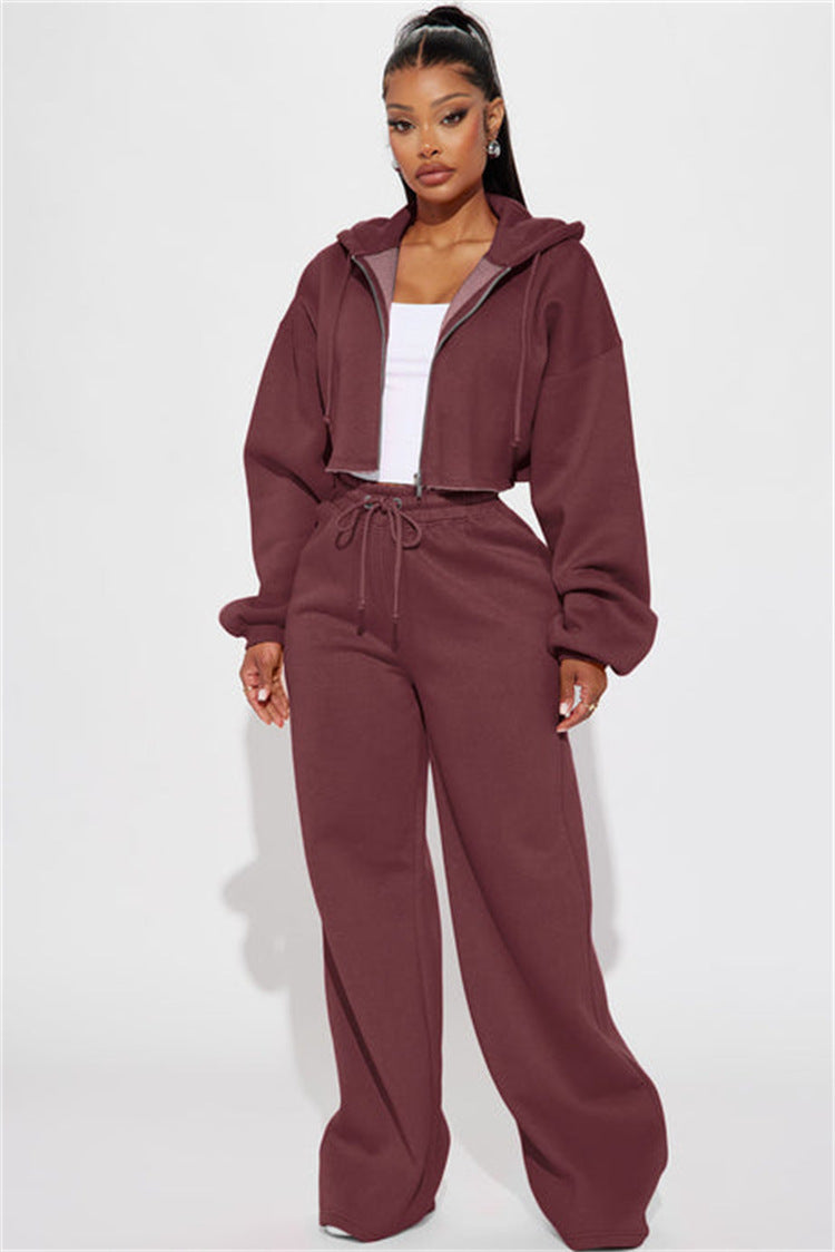Damen nan Kapuzen-Crop-Top und weite Jogginghose Lounge-Set aus weichem Fleece Echo Archiv