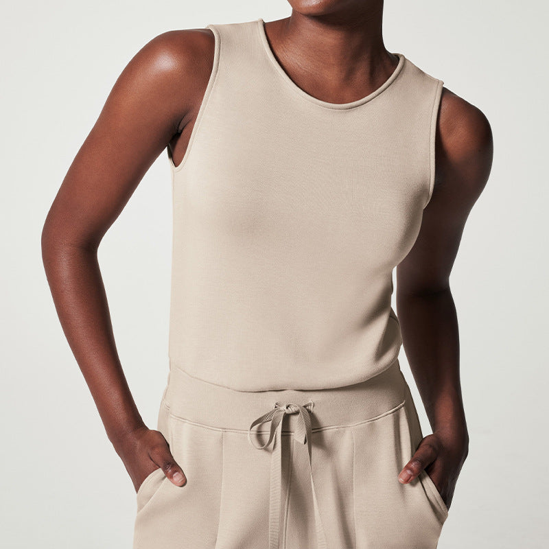 Damen nan ärmelloser Strick-Overall mit weitem Palazzo-Bein, Kordelbund und aufgesetzten Taschen Echo Archiv