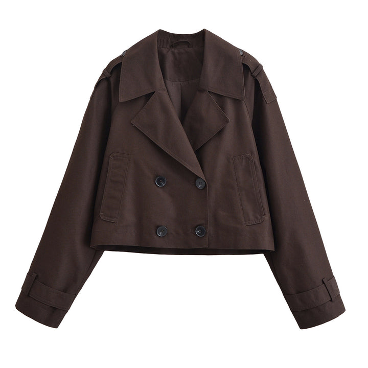 Damen Cropped Manteljacke im Trenchstil mit doppelreihiger Knopfleiste und Schulterklappen Echo Archiv