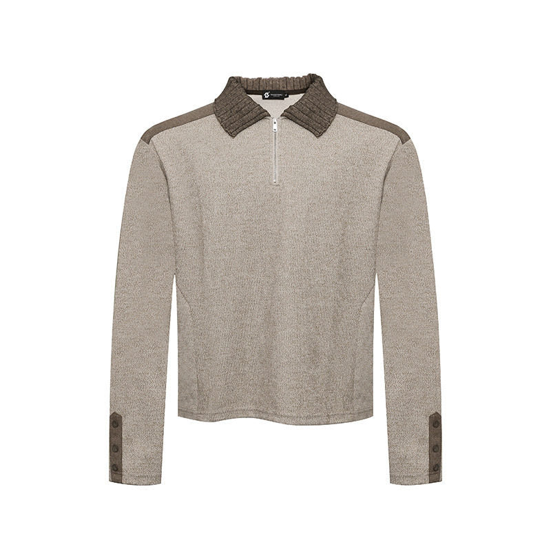 Damen Langarm-Poloshirt mit Halbzip, Kontrastschultern und Knopfmanschetten Echoarchiv