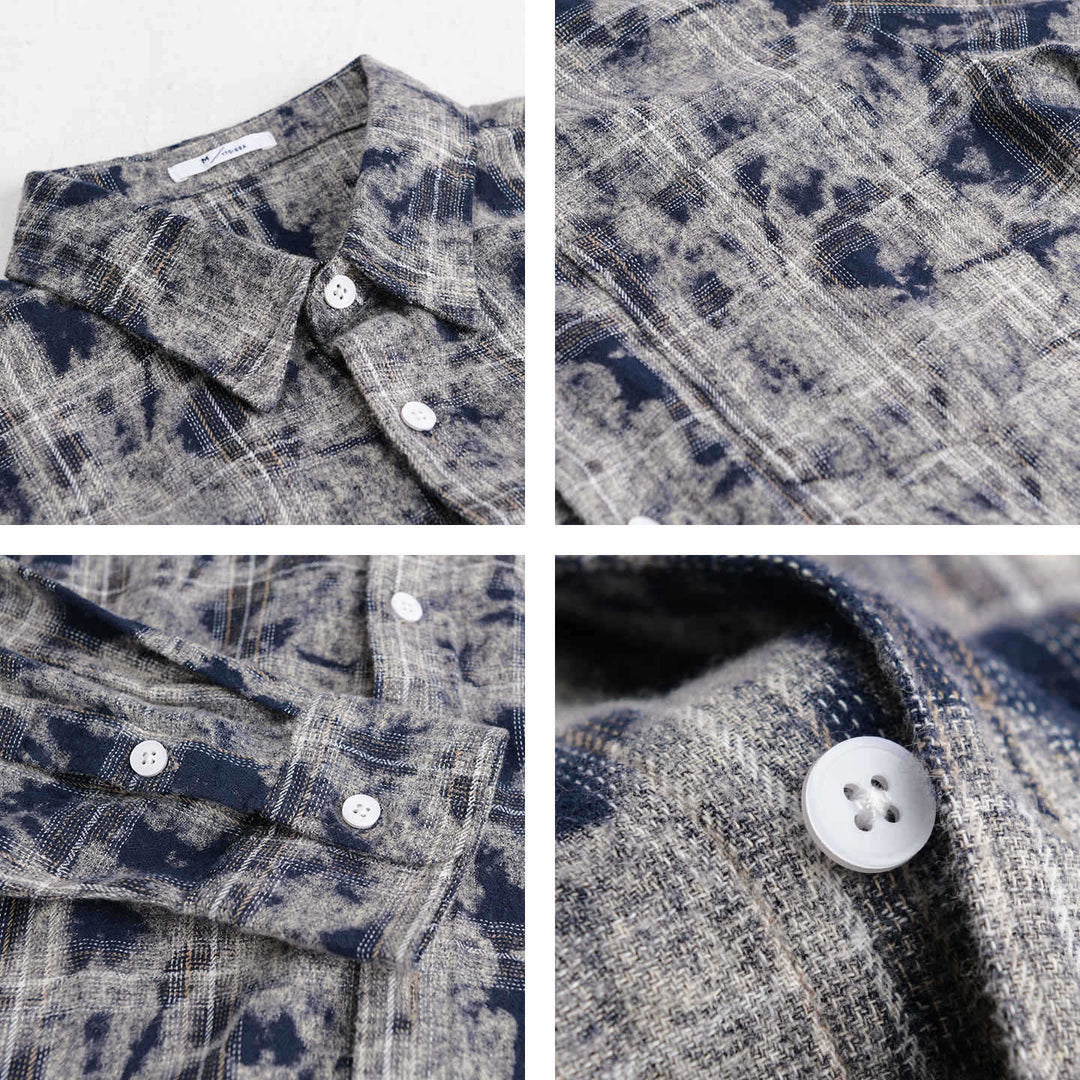 Herren Gebleichte Karo-Flanell-Overshirt Jacke im Used‑Look Echoarchiv