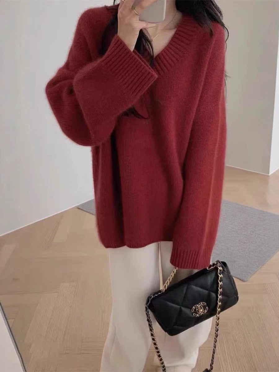 Damen Oversize V-Ausschnitt-Pullover im Mohair‑Look Echoarchiv