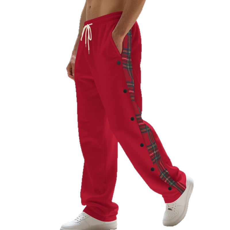 Herren Relaxed-Fit Jogginghose mit Druckknopf-Seitenschlitz und Karopaneel – Sorevano