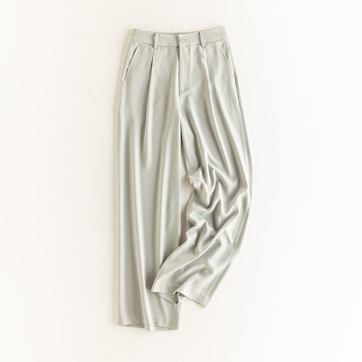 Damen Weite Hochtaillierte Satinhose mit Bundfalten und Eingrifftaschen Echo Archiv