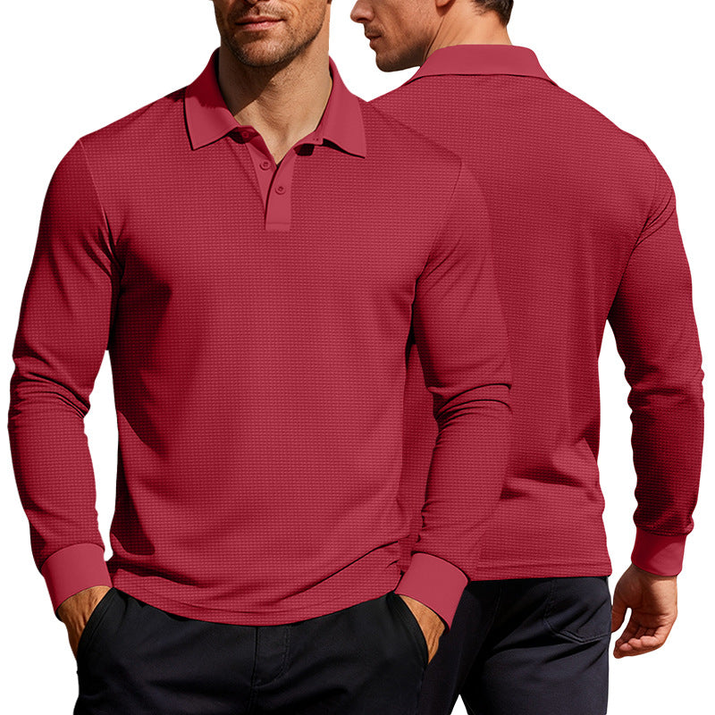 Herren nan Langarm-Poloshirt aus Waffelstrick mit schmaler Passform verdeckter Knopfleiste und Hemdkragen Echo Archiv