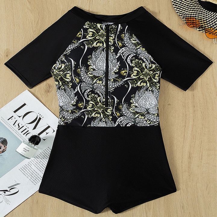 Damen Rashguard Badeanzug mit floralem Muster und kurzen Ärmeln Echo Archiv