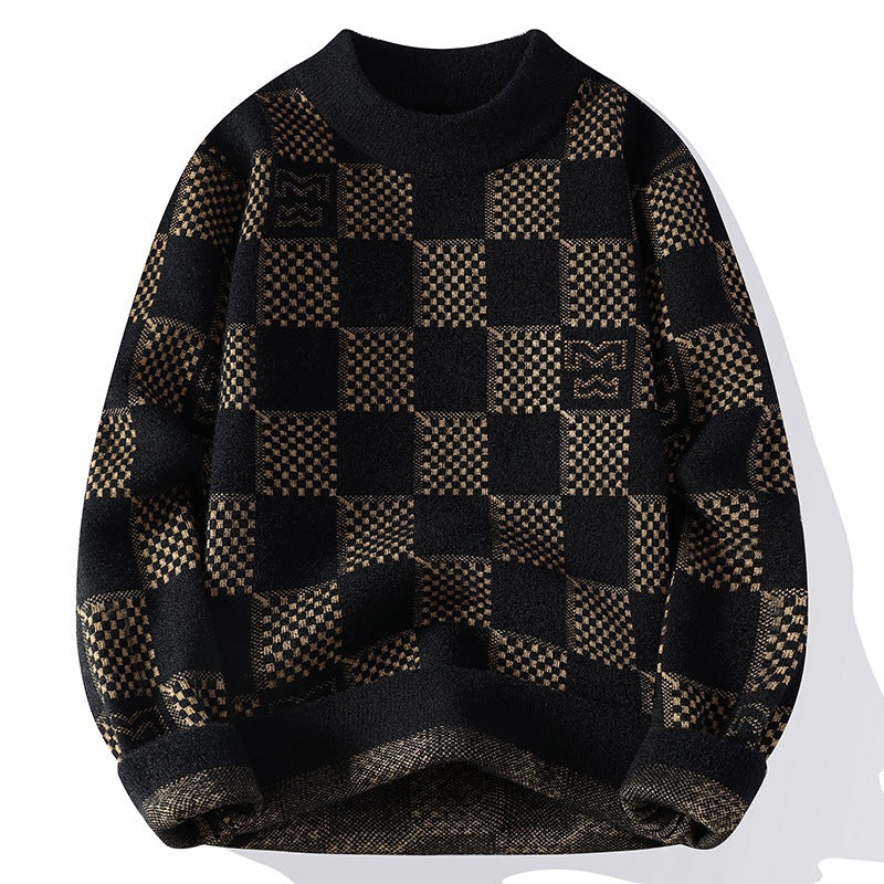 Herren nan karierter Oversize-Strickpullover mit Rundhalsausschnitt, weichem Feinstrick und strukturierter Jacquard-Musterung Echo Archiv