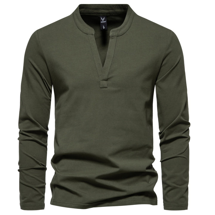 Herren nan langärmeliges Henleyshirt mit Stehkragen, tiefer V-Öffnung und schmaler Passform Echo Archiv