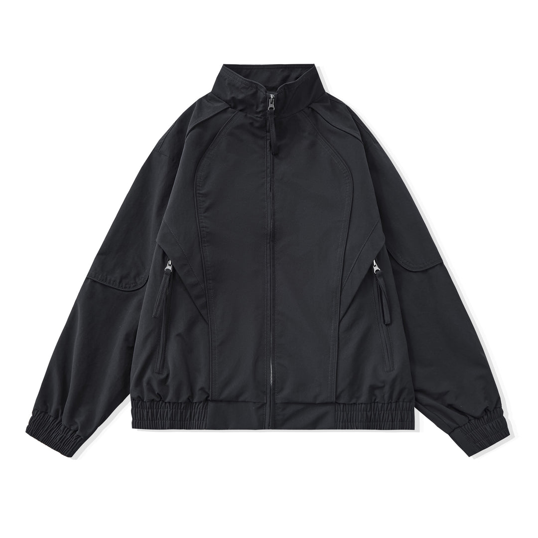 Damen Kurze Boxy‑Utility‑Jacke mit ergonomischen Teilungsnähten, hohem Stehkragen und Kordelzug Echoarchiv