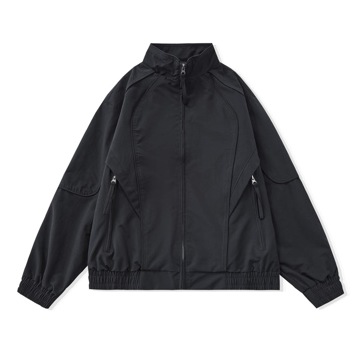 Damen Kurze Boxy‑Utility‑Jacke mit ergonomischen Teilungsnähten, hohem Stehkragen und Kordelzug Echoarchiv