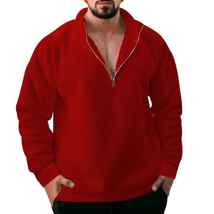 Herren bequemer Stehkragen Pullover mit kurzer Reißverschlussöffnung Echoarchiv
