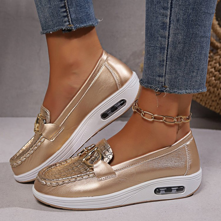 Damen  modische Plateau Loafer mit gepolstertem Luftkissenfußbett und Krokoprägung Echo Archiv