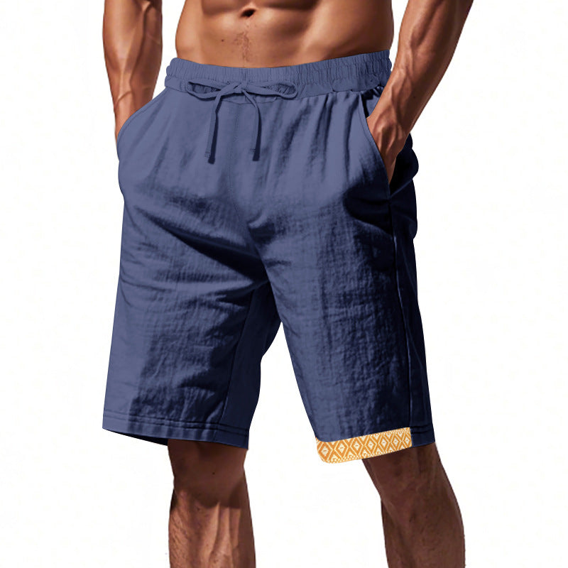 Herren lässige Strandshorts aus atmungsaktivem Leinenmix mit elastischem Bund und seitlichen Taschen Echoarchiv