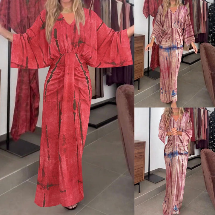 Damen Fließendes Maxikleid mit V‑Ausschnitt, Wickeloptik und dekorativem Taillenband – Valéora