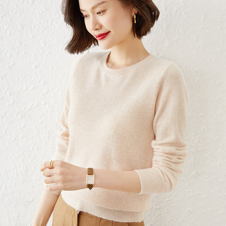 Damen Kurzgeschnittener Feinstrickpullover mit Rundhalsausschnitt und geripptem Bund Echoarchiv