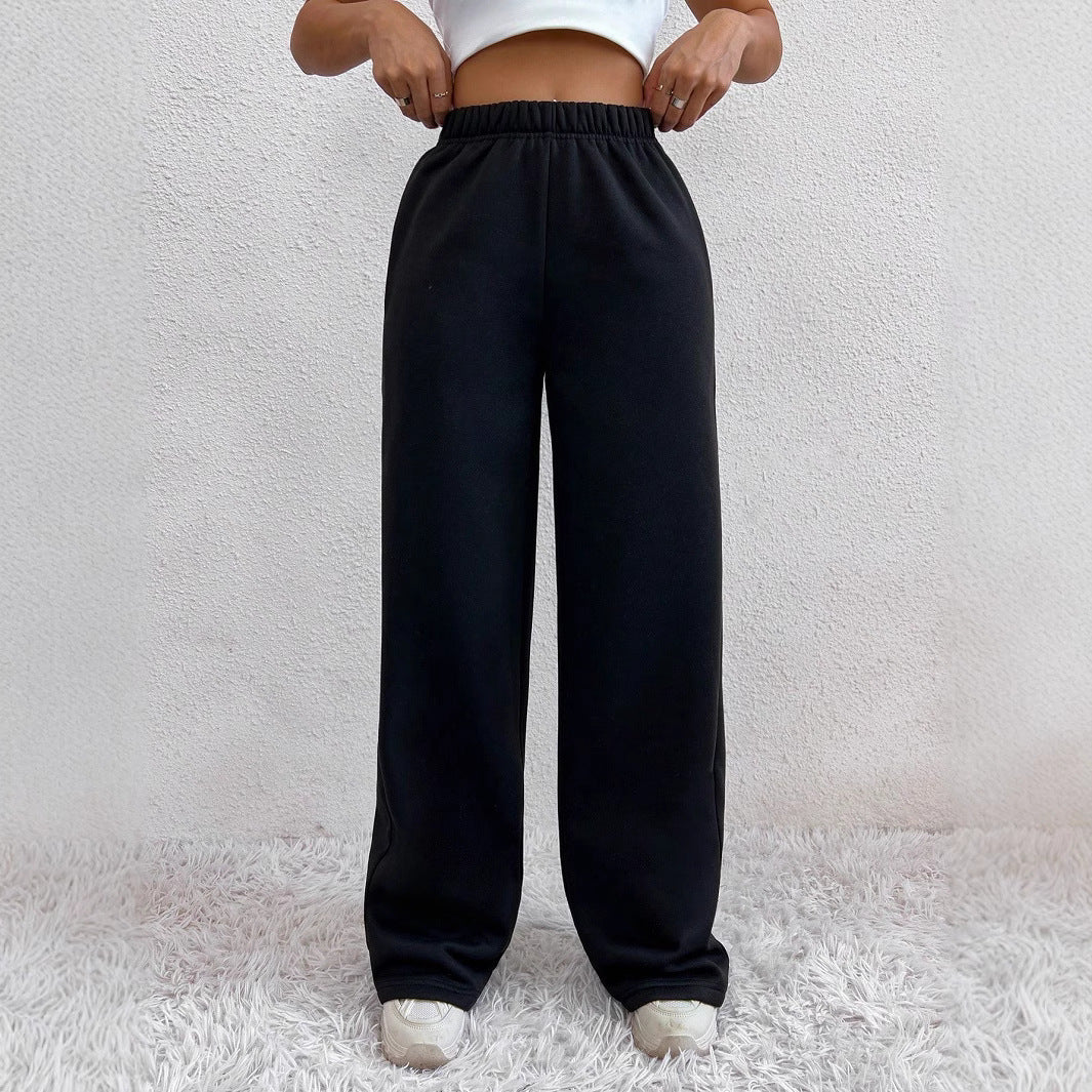 Damen weite Loungehose aus French Terry mit hohem Komfortbund, seitlichen Eingrifftaschen und fließendem Bein – Avélisse