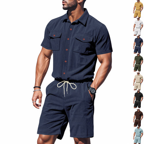 Herren modisches Kurzarmhemd und Shorts-Set mit praktischen Taschen Echoarchiv