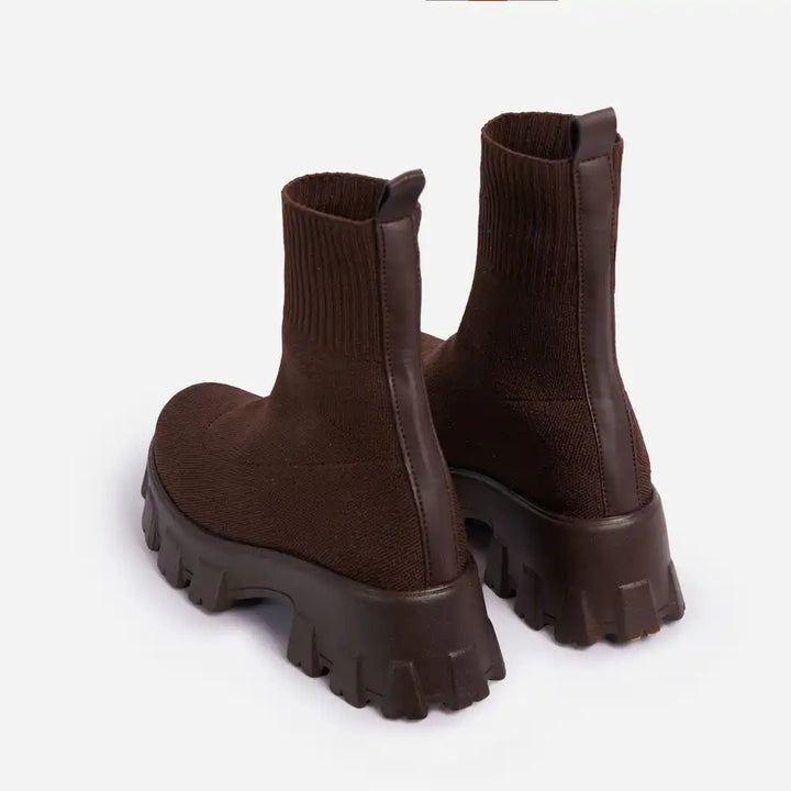 Damen Strick‑Sock‑Boots mit grober Lug‑Sohle und integriertem Komfortkeil Echo Archiv