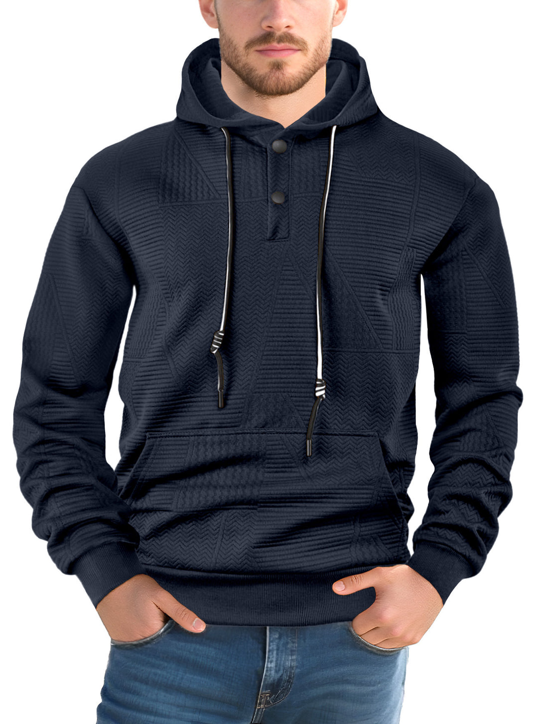Herren Texturierter Kapuzenpullover mit gesteppter Patchstruktur und Druckknopfleiste Echoarchiv