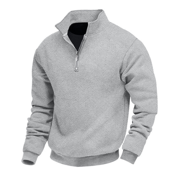 Herren Strukturierter Halbzip-Pullover mit Stehkragen und Rippbündchen Echoarchiv