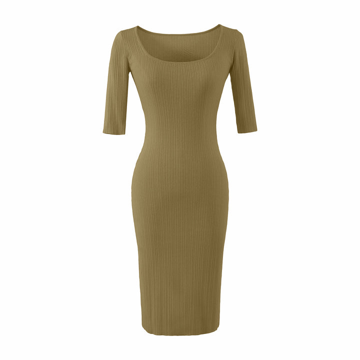 Damen Figurbetontes geripptes Midikleid aus Stretch-Strick Echoarchiv