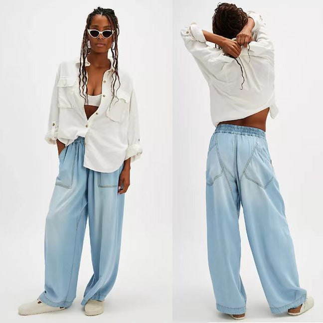 Damen nan weite Lyocell-Hose mit elastischem Kordelbund und großen aufgesetzten Fronttaschen Echo Archiv