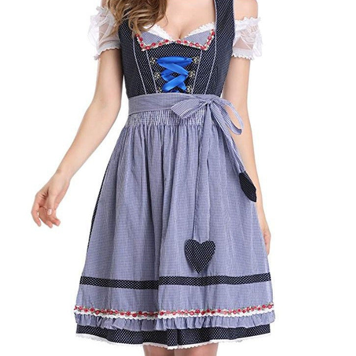 Damen nan alpines Midi-Trachtenkleid mit geschnürtem Mieder, Kurzbluse und dekorativer Herzschürze Echo Archiv