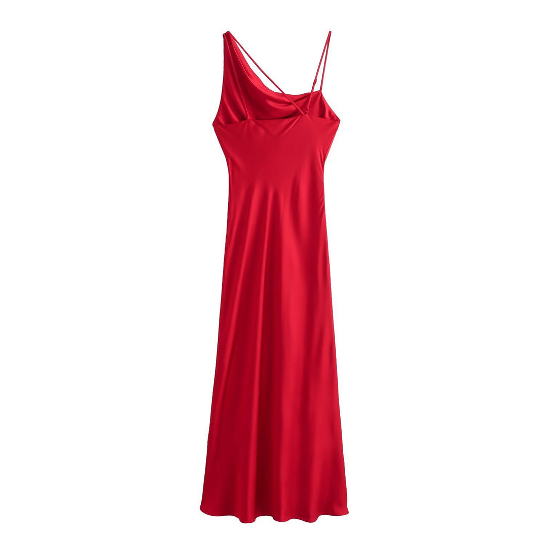 Damen elegantes Spaghetti-Trägerkleid mit fließendem Schnitt und verführerischer Drapierung Echo Archiv