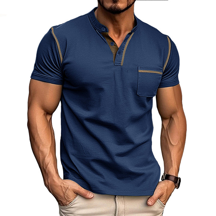 Herren modisches Polohemd mit Henley-Ausschnitt und Brusttasche Echoarchiv