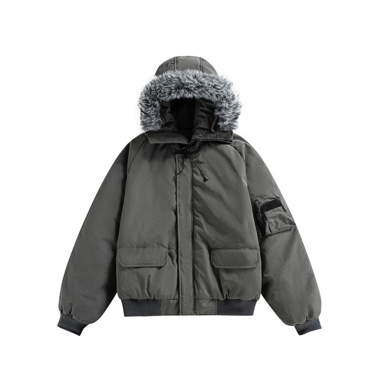 Unisex Wattierte Bomberjacke mit Kunstfellkapuze, geripptem Saum und Utility-Taschen Echo Archiv