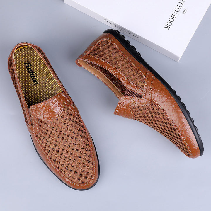 Herren Atmungsaktiver Lochleder-Slipper im Mokassin-Stil mit flexibler Gummisohle – Tavélo
