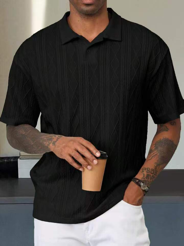Herren Kurzarm Poloshirt mit strukturiertem Muster und modischem Kragen Echoarchiv