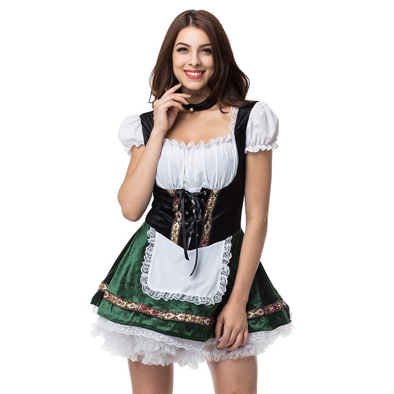 Damen nan Trachten-Minikleid mit geschnürtem Korsett, Spitzenunterrock und abnehmbarer Schürze Echo Archiv