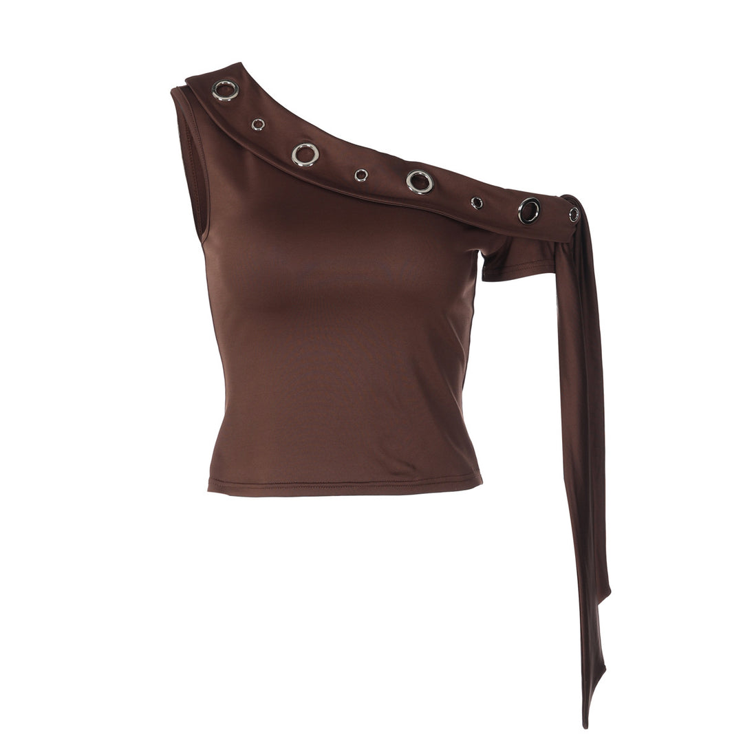 Damen elegantes schulterfreies Top mit dekorativen Ösen und langen Ärmeln Echo Archiv