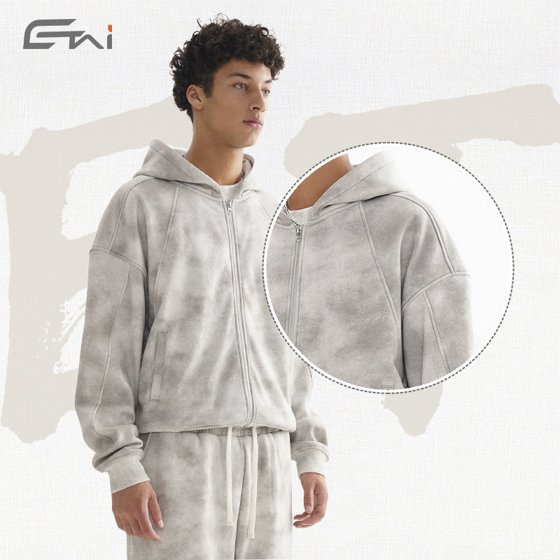 Damen Loungewear-Set aus French-Terry mit Cropped-Reißverschluss-Hoodie und weit geschnittener Sweatpant Echo Archiv