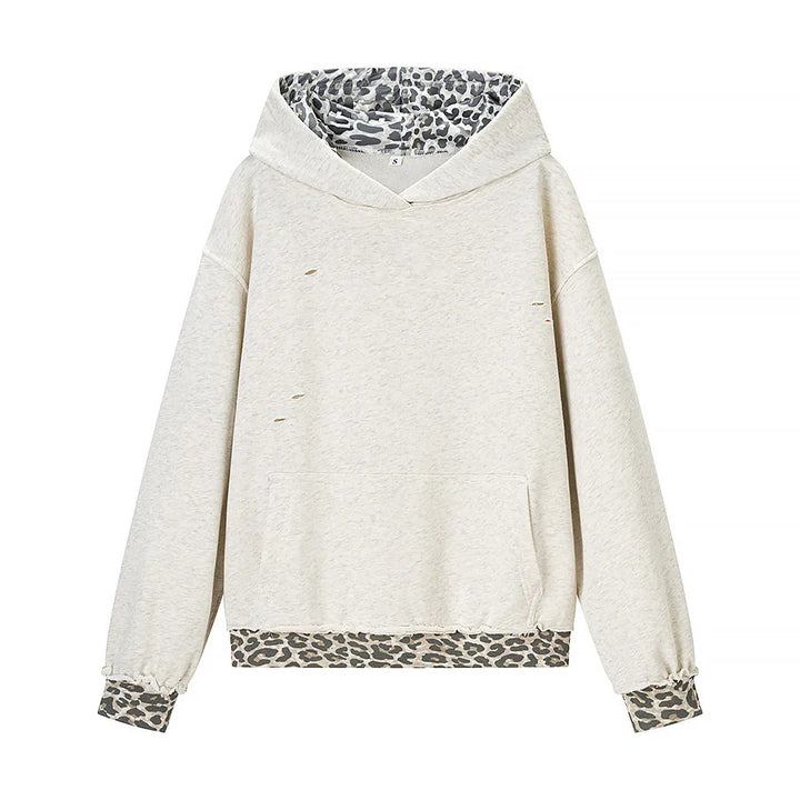 Damen weites Kapuzen‑Sweatshirt mit Leomuster‑Futter, Kängurutasche und Vintage‑Effekt – Auréline