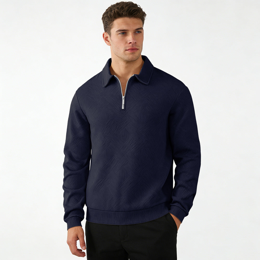 Herren Strukturierter Halbzip-Pullover mit Kragen und Rippbündchen Echoarchiv