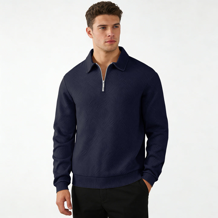 Herren Strukturierter Halbzip-Pullover mit Kragen und Rippbündchen Echoarchiv