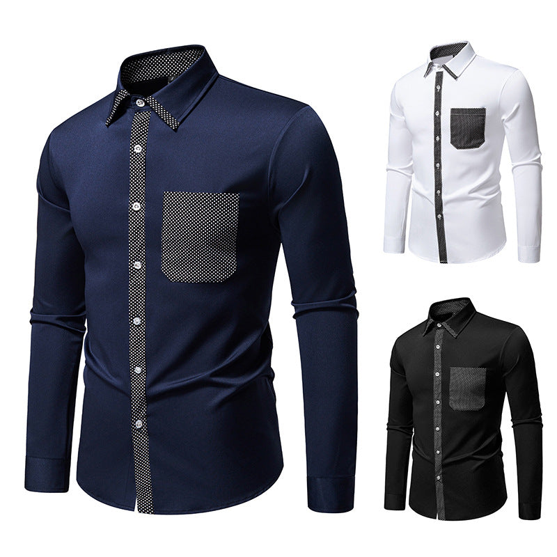 Herren Feines Langarm-Hemd mit Kontrastpunkt-Details, Slim-Fit und Brusttasche Echo Archiv